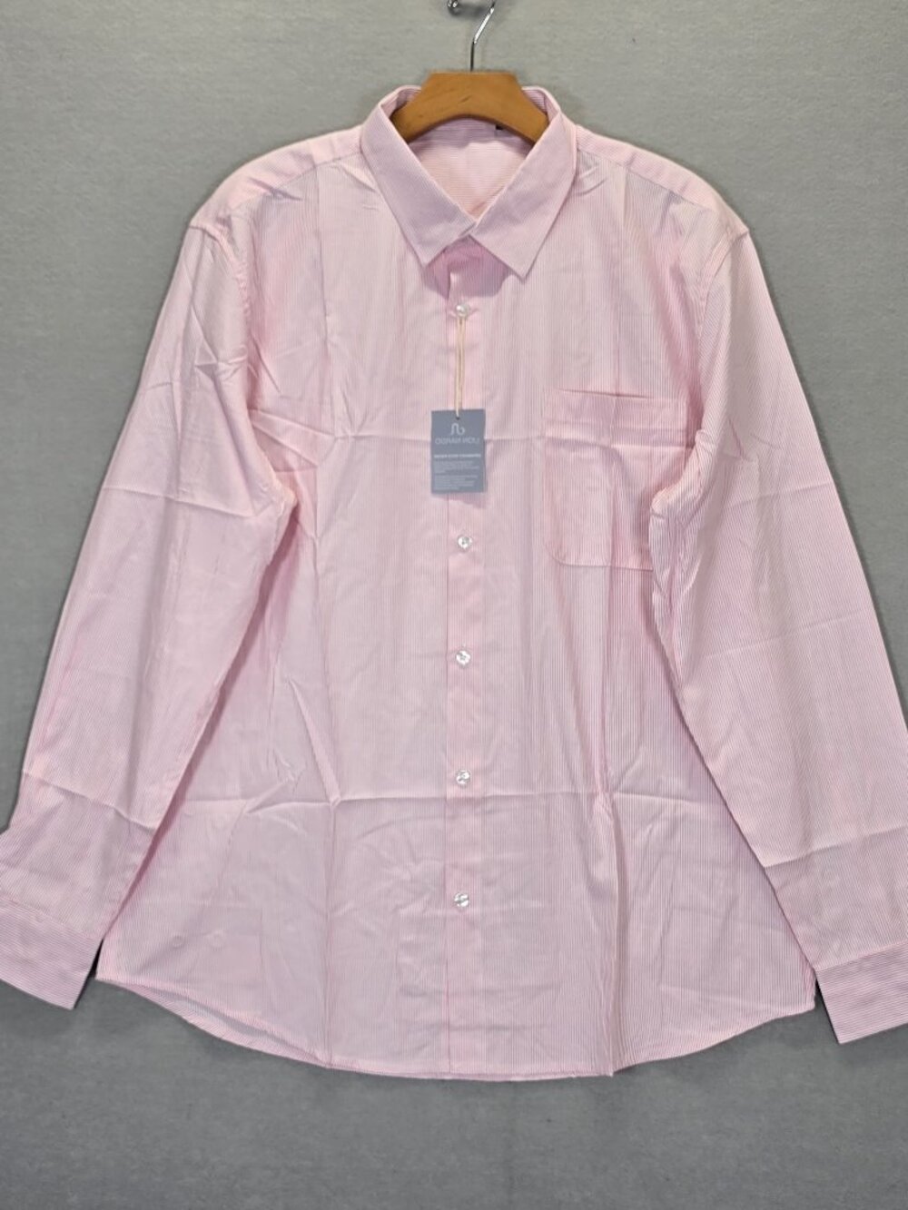 Lion Nardo Mens Pink Long Sleeve Button-Up Dress Shirt Wrinkle Free Large